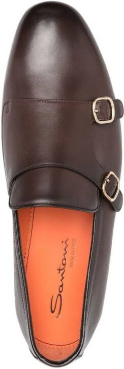 Santoni double-buckle leather shoes Brown