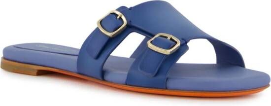 Santoni double-buckle leather slides Blue