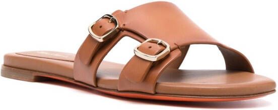 Santoni double-buckle leather slides Brown