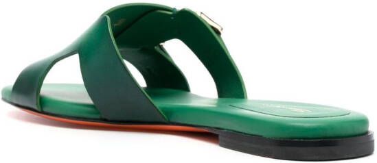 Santoni double-buckle leather slides Green