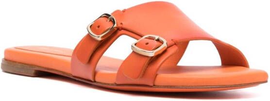 Santoni double-buckle leather slides Orange