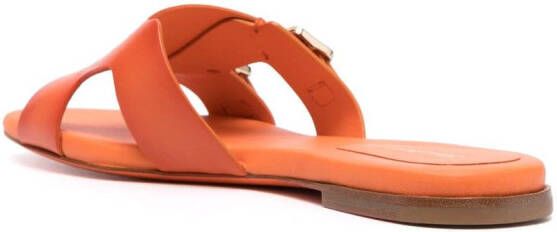 Santoni double-buckle leather slides Orange
