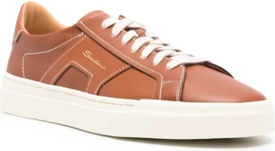 Santoni Double Buckle leather sneakers Brown