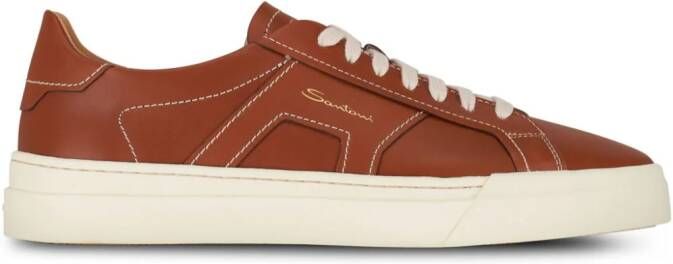 Santoni Double Buckle leather sneakers Brown