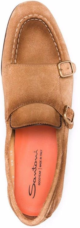 Santoni double-buckle monk shoes Brown