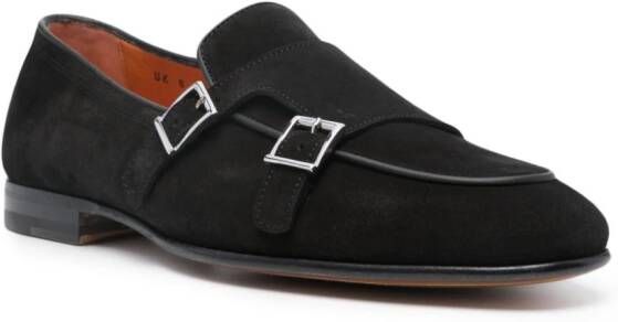 Santoni double-buckle suede monk shoes Black