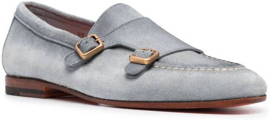 Santoni double-buckle suede monk shoes Blue