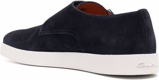 Santoni double-buckle suede monk shoes Blue