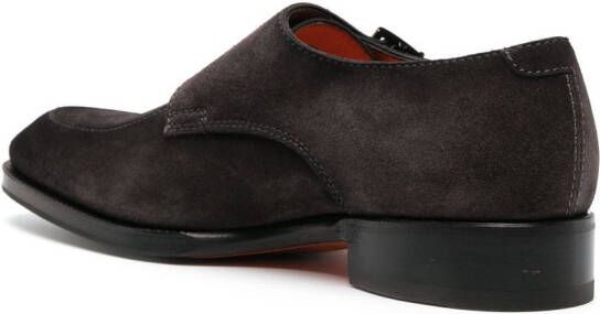 Santoni double-buckle suede monk shoes Brown