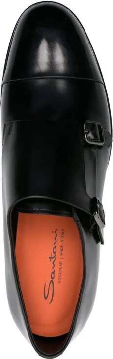 Santoni double-buckled patent-leather shoes Black