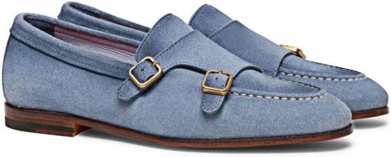 Santoni double-buckled suede loafers Blue