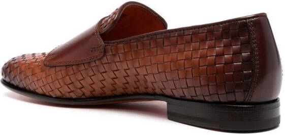 Santoni double-monk strap woven shoes Brown