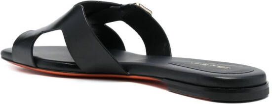 Santoni double-strap flat leather sandals Black