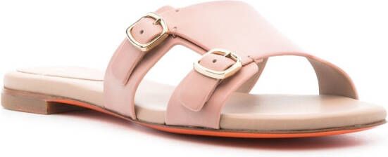 Santoni double-strap flat leather sandals Pink