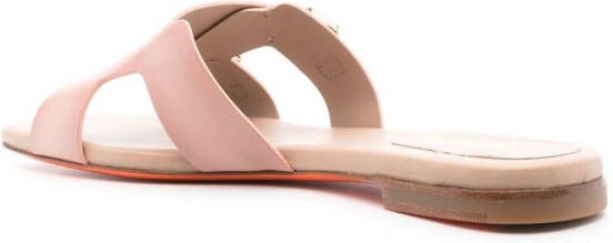 Santoni double-strap flat leather sandals Pink