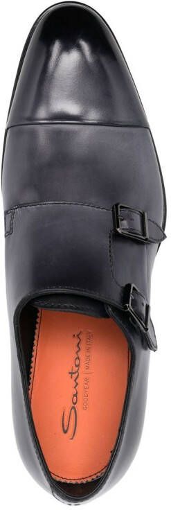 Santoni double strap leather monk shoes Black