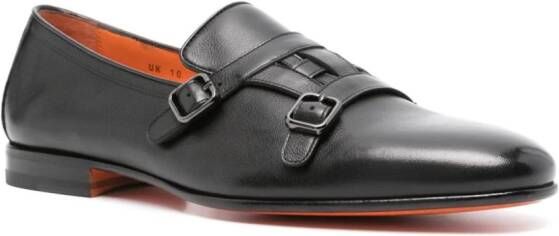 Santoni double-strap leather monk shoes Black