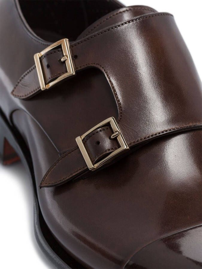 Santoni double strap leather monk shoes Brown