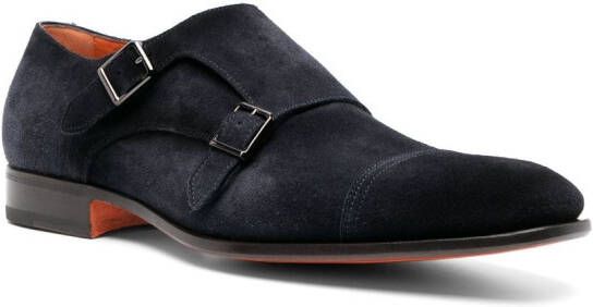 Santoni double-strap suede monk shoes Blue