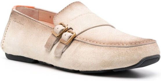 Santoni embossed-logo suede Monk shoes Neutrals