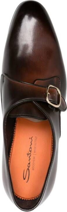 Santoni faded-effect leather monk shoes Brown