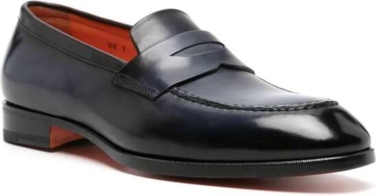 Santoni faded leather penny loafers Blue