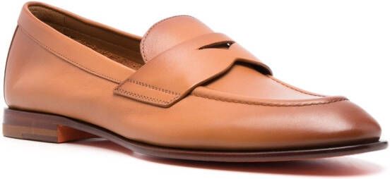 Santoni flat-sole leather loafers Brown
