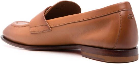 Santoni flat-sole leather loafers Brown