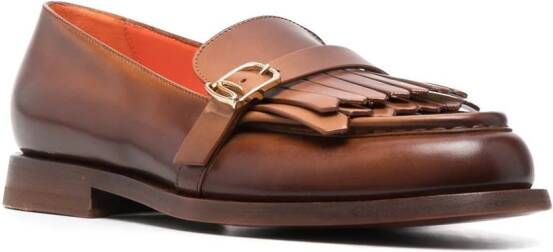 Santoni fringe-detail leather loafers Brown