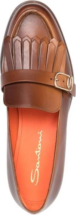 Santoni fringe-detail leather loafers Brown