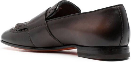 Santoni fringe double-buckle monk shoes Brown