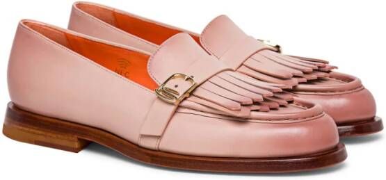 Santoni fringed leather loafers Pink
