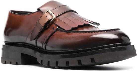 Santoni fringed-trim loafers Brown