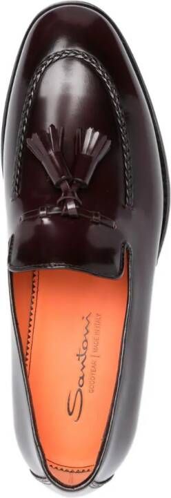 Santoni Grizzly tassel leather loafers Red
