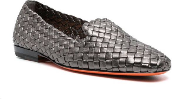 Santoni interwoven-leather ballerina shoes Silver