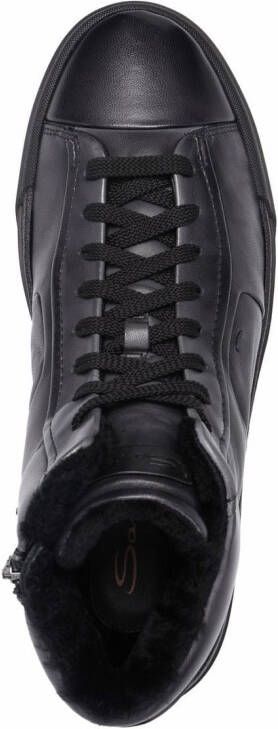 Santoni Lace-up high-top leather sneakers Black