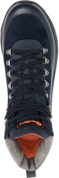 Santoni Lace-up panelled hiking boots Blue