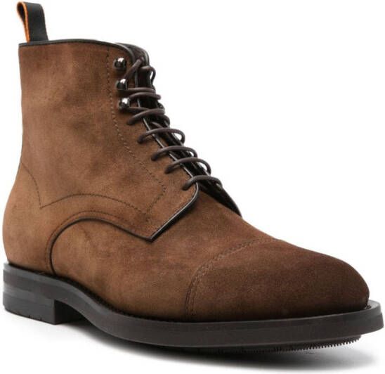 Santoni lace-up suede boots Brown