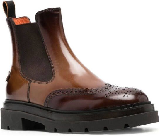 Santoni leather ankle brogue boots Brown