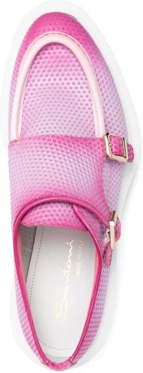 Santoni leather double-buckle loafers Pink