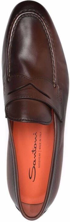Santoni leather flat loafers Brown