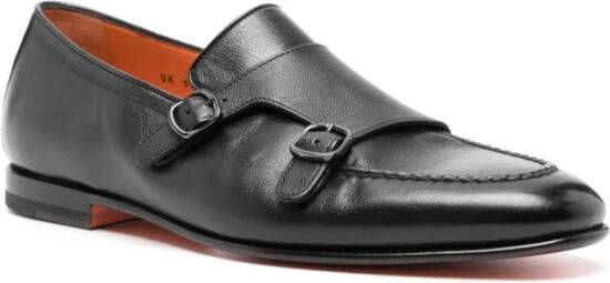 Santoni leather monk shoes Black