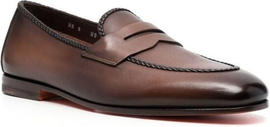 Santoni leather penny loafers Brown