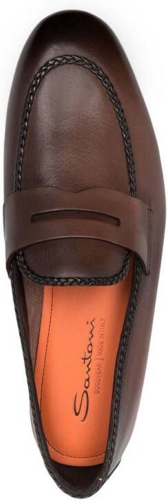 Santoni leather penny loafers Brown