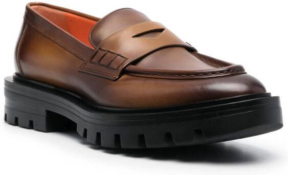 Santoni leather penny loafers Brown