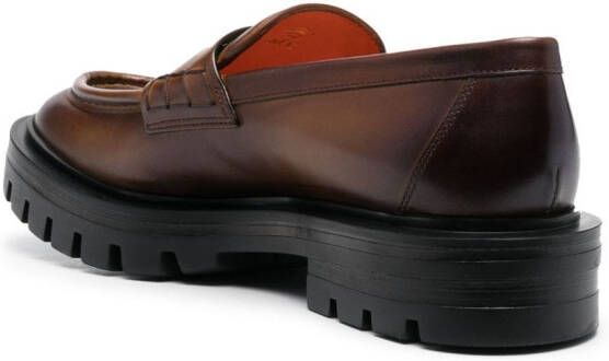 Santoni leather penny loafers Brown