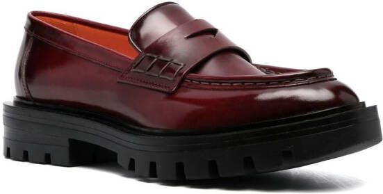 Santoni leather penny loafers Red
