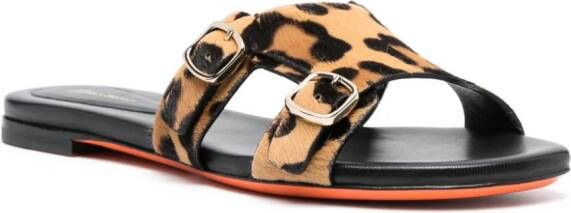 Santoni leopard-print double-buckle slides Black