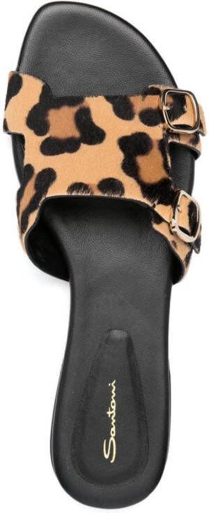 Santoni leopard-print double-buckle slides Black