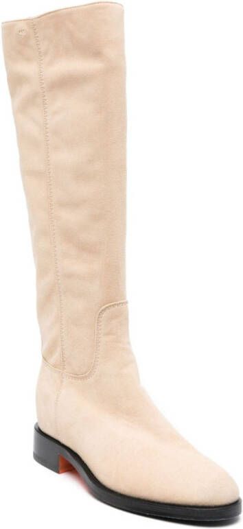 Santoni logo-embroidered 50mm knee boots Neutrals